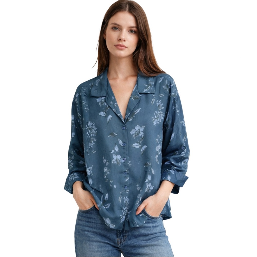 Moussy Oversized Button Down Floral Blouse Cottagecore Quiet Luxury Shirt Blouse